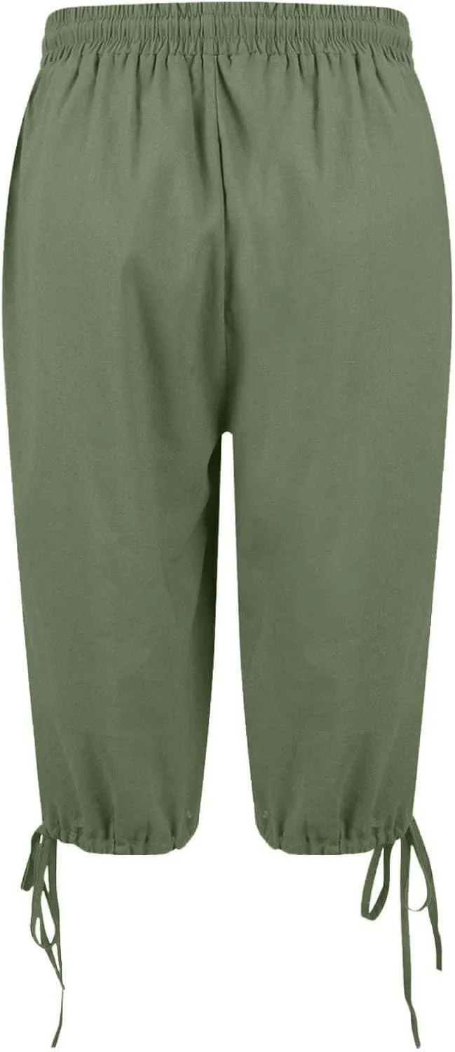 GOFULY Bermuda Shorts for Women Knee Length Cotton Linen Elastic Waist Drawstring Shorts Summer Capris Pants with Pockets