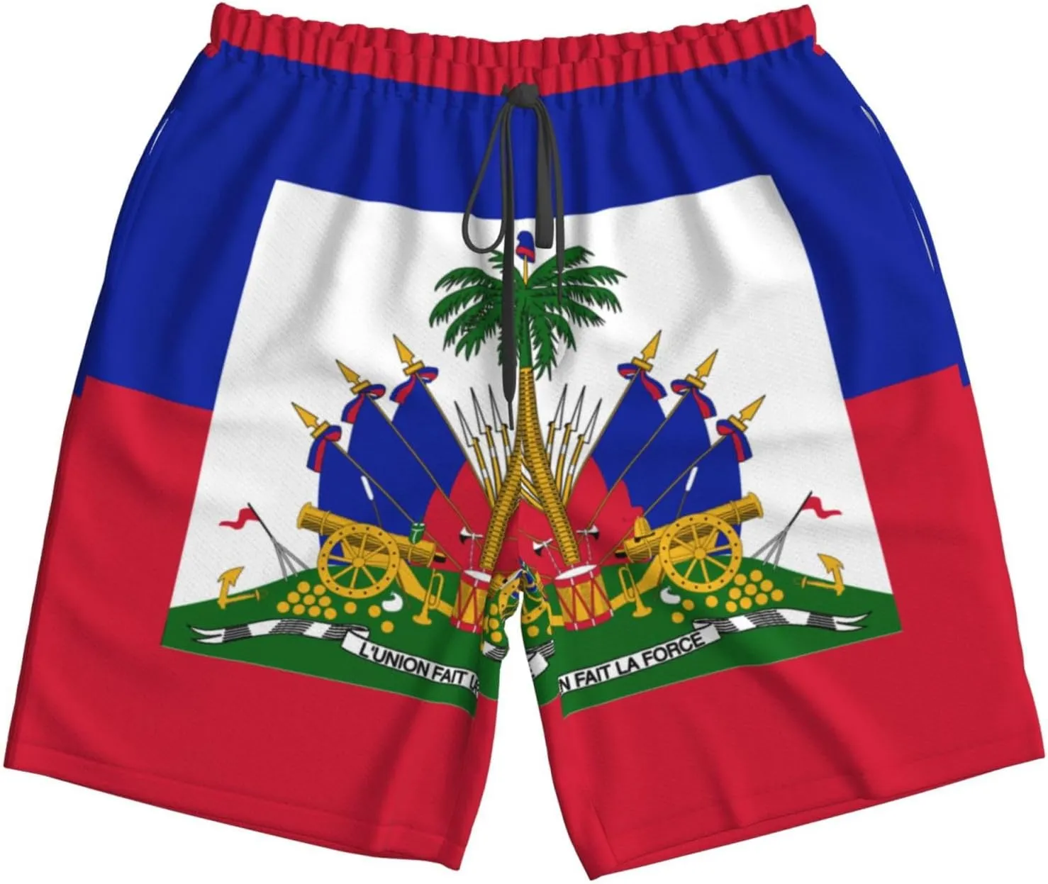 Haitian Flag Trunks Swim Mans Running Shorts Summer Quick Dry Running Shorts with Pocket