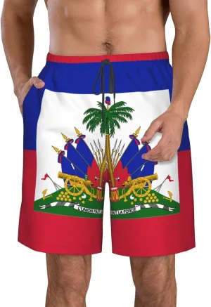 Haitian Flag Trunks Swim Mans Running Shorts Summer Quick Dry Running Shorts with Pocket