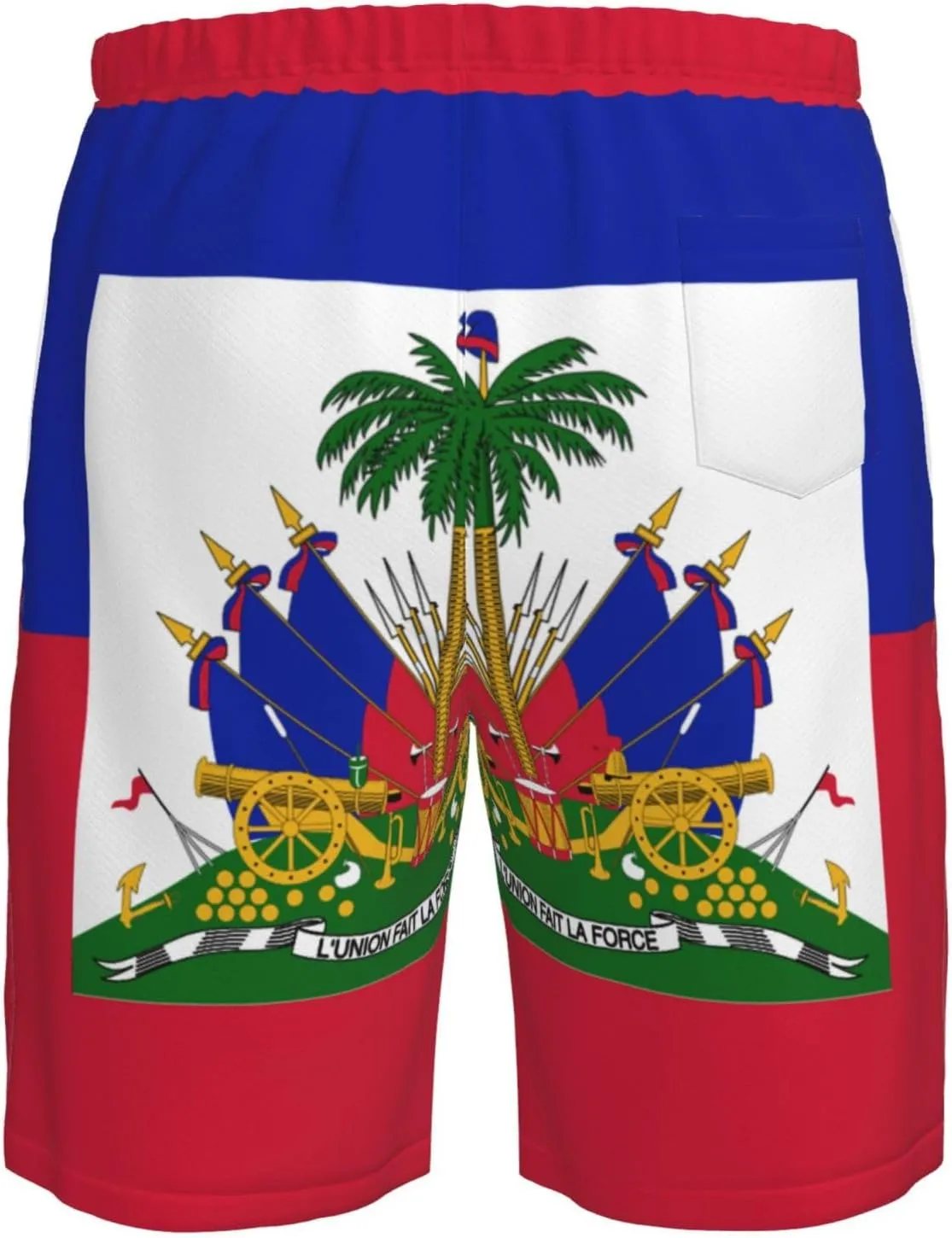 Haitian Flag Trunks Swim Mans Running Shorts Summer Quick Dry Running Shorts with Pocket
