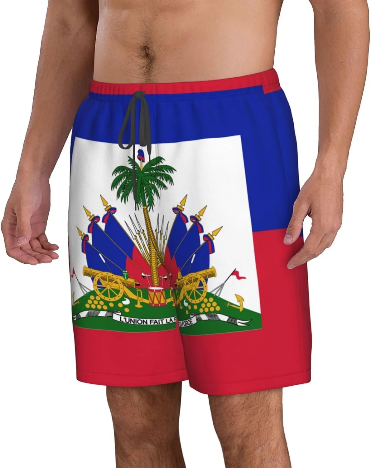Haitian Flag Trunks Swim Mans Running Shorts Summer Quick Dry Running Shorts with Pocket