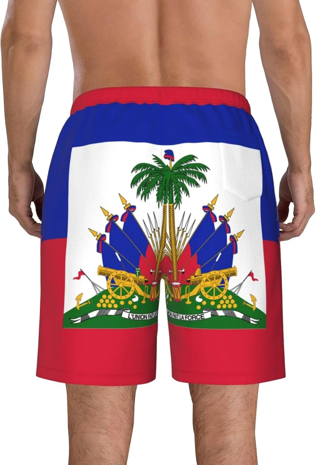 Haitian Flag Trunks Swim Mans Running Shorts Summer Quick Dry Running Shorts with Pocket