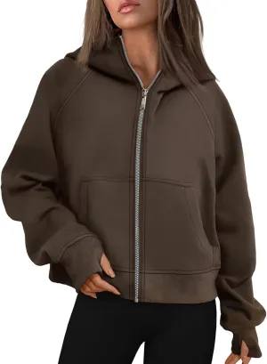 Half Zip Sweatshirt Women Fleece Hoodie Long Sleeve Shirts Cute Sweaters Stand Up Collar tops with Thumbholes Pockets