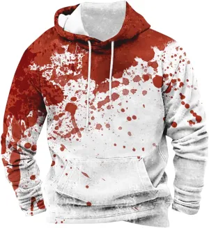 Halloween Long Sleeve Bloody Sweatshirts Men's Fashion Splatter Blood Athletic Hoodies Novelty Hooded Pullover Tops