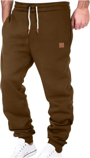 Heavyweight Cotton Cargo Sweatpants for Men Baggy Elastic Waist Drawstring Workout Jogger Pant Pockets Casual Trouser