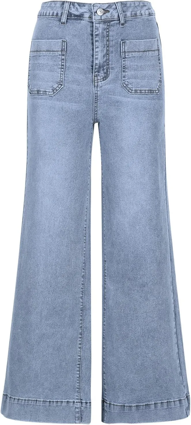 HGps8w Stretch High Waisted Boyfriend Jeans for Women 2025 Summer Straight Leg Button Fly Denim Pants with Pockets
