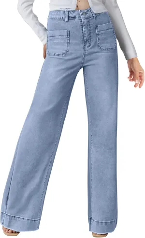 HGps8w Stretch High Waisted Boyfriend Jeans for Women 2025 Summer Straight Leg Button Fly Denim Pants with Pockets