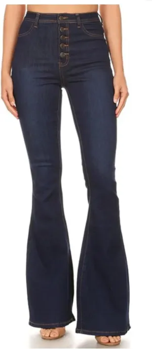 High Waist Western Five Button Flare Jeans