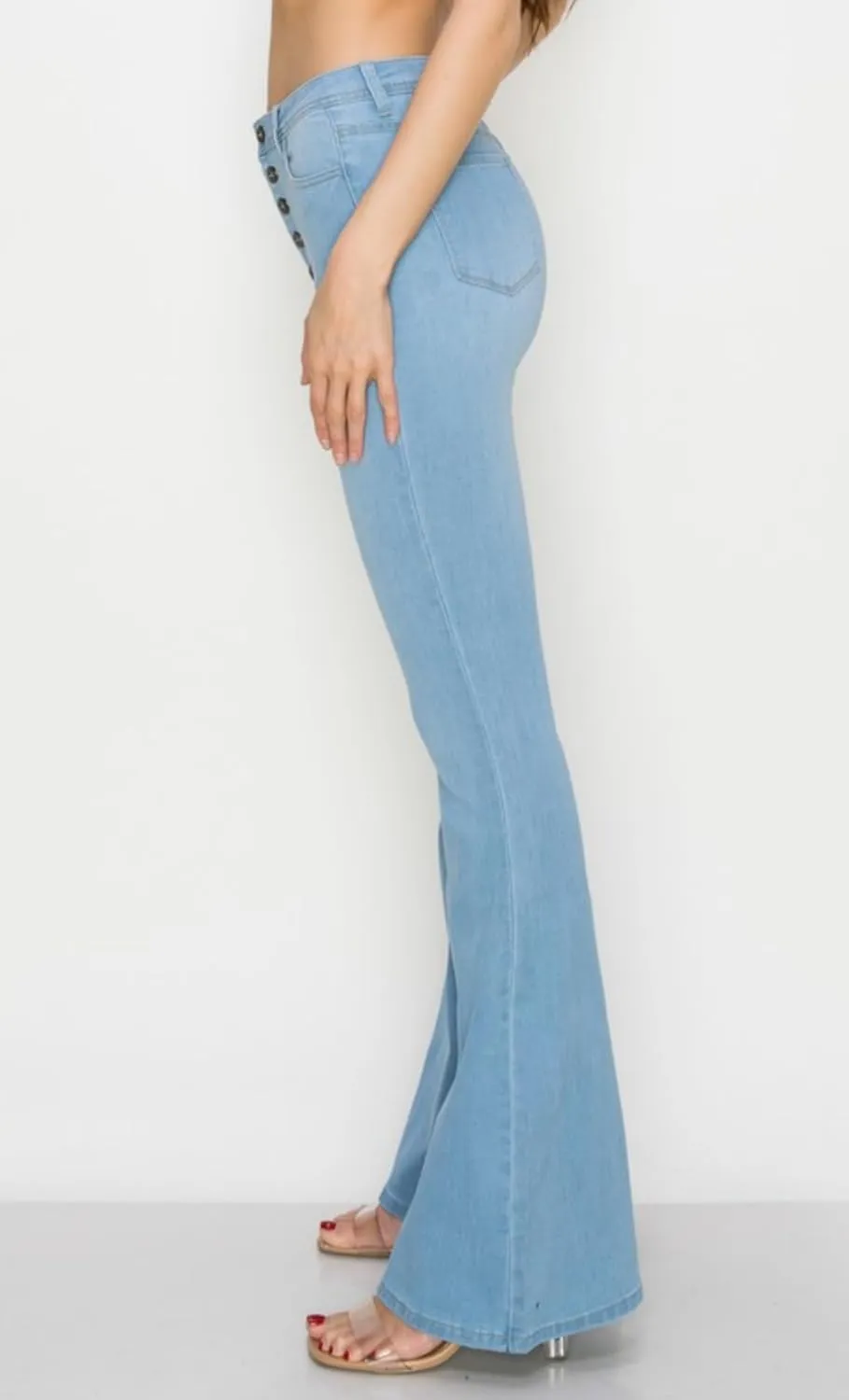 High Waist Western Five Button Flare Jeans