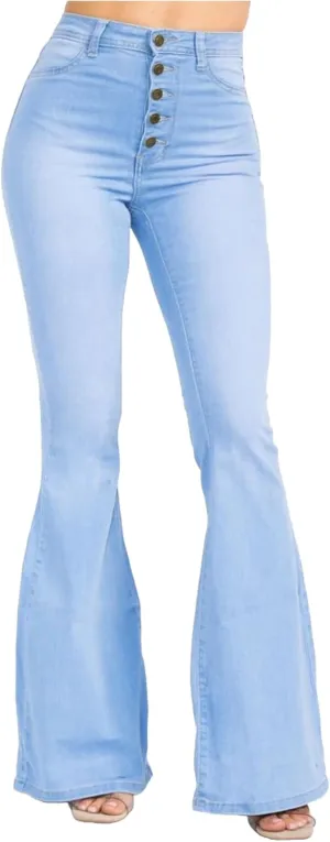 High Waist Western Five Button Flare Jeans