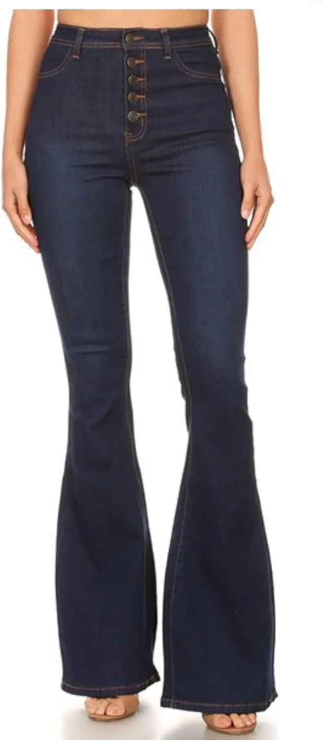 High Waist Western Five Button Flare Jeans