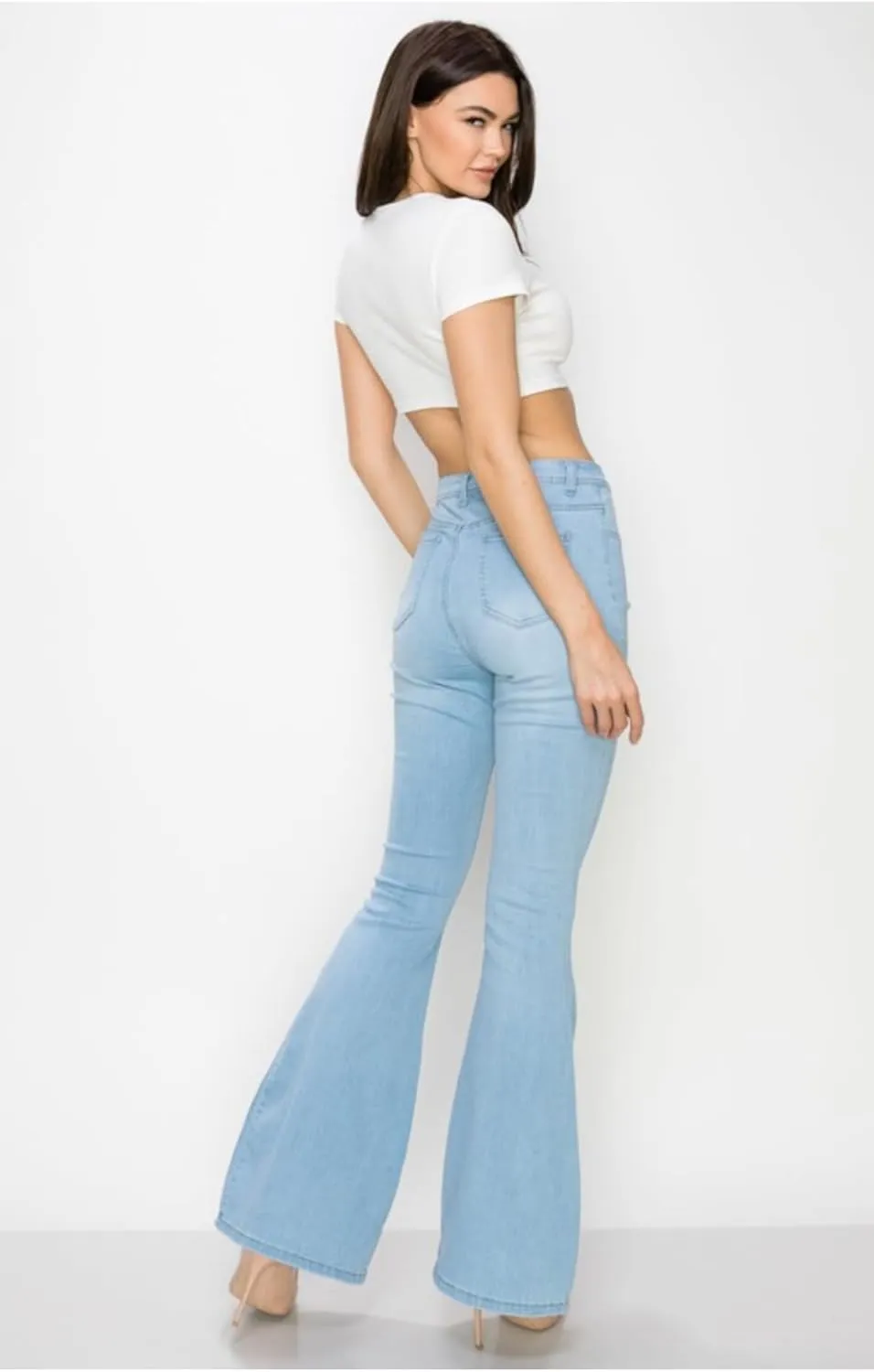 High Waist Western Five Button Flare Jeans
