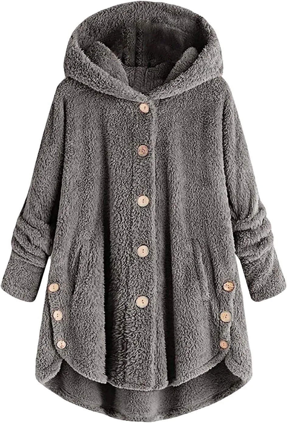 Hooded Fleece Jacket Women Plus Size Fuzzy Sherpa Cape Coats Fluffy Button Down Winter Jackets Fur Cardigan