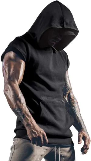 Hoodies for Men Men's Workout Hooded Tank Tops Bodybuilding Muscle Cut Off T Shirt Sleeveless Gym Hoodies T-Shirts Top