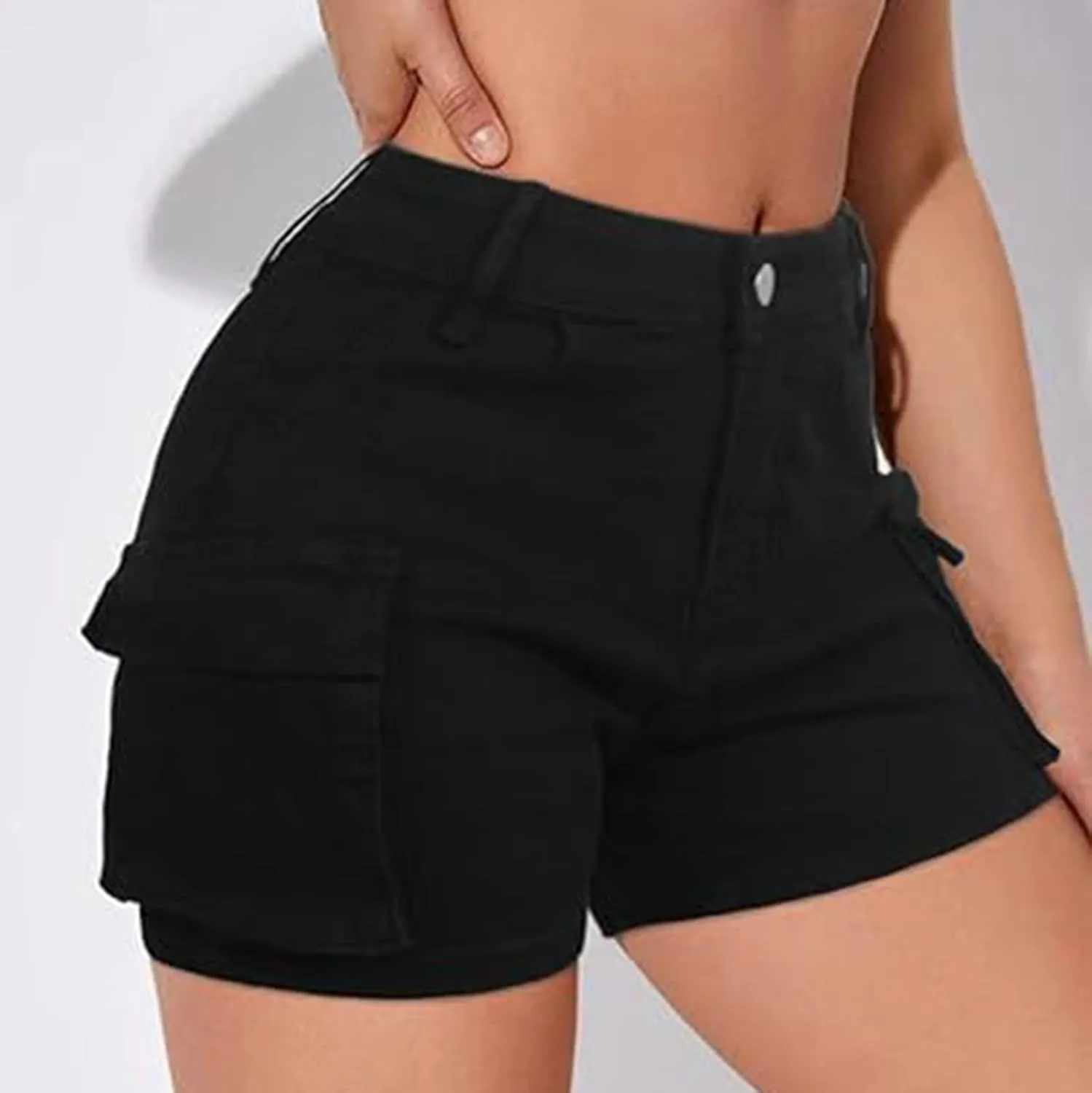 Jeans for Women Trendy Stretchy High Waisted Cargo Denim Shorts Summer Casual Button Fly Butt Lifting Hot Jean Jorts