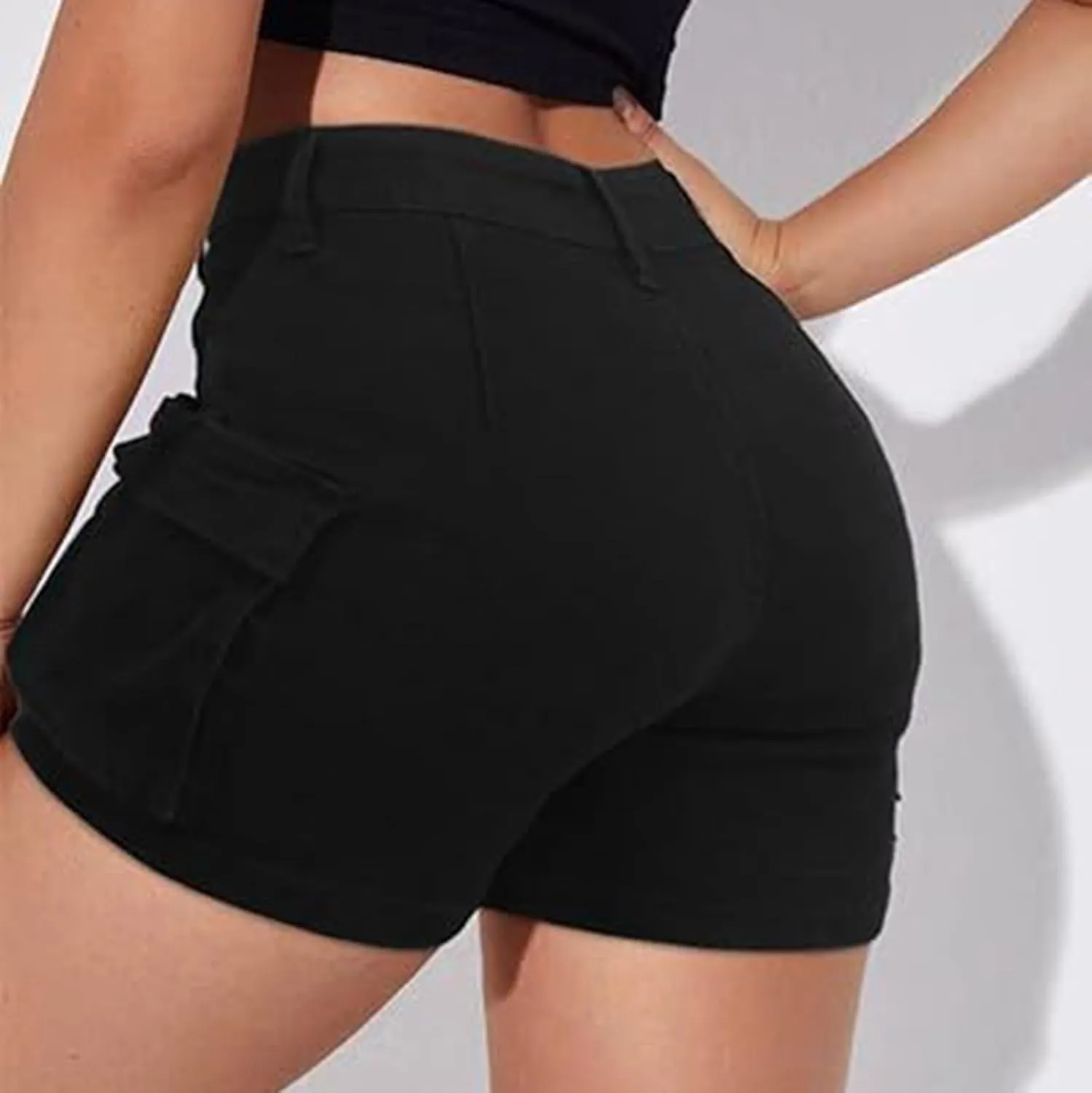 Jeans for Women Trendy Stretchy High Waisted Cargo Denim Shorts Summer Casual Button Fly Butt Lifting Hot Jean Jorts