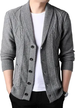 JEsilunmaMY Mens Casual Business Cardigan Sweaters Long Sleeve Shawl Collar Cable Knit Coats Button Down Loose Knitwear