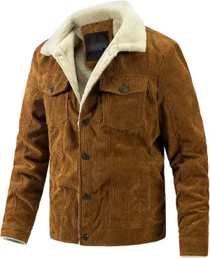 JEsilunmaMY Men's Corduroy Shirt Jacket Button Long Sleeve Lapel Shacket Jacket Fleece Lined Casual Sherpa Trucker Outwear