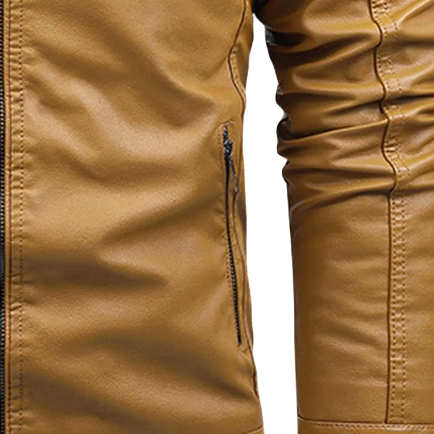 JEsilunmaMY Men's Fleece Lined Leather Jackets Zip Up Stand Collar Warm Motorcycle Coat Slim Fit Winter Thicken Bomber Jacket