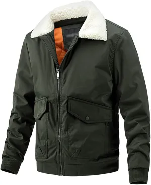JEsilunmaMY Men's Fur Collar Casual Jackets Zip Up Long Sleeve Quilted Coat with Pocket Fall Winter Lightweight Bomber Jacket