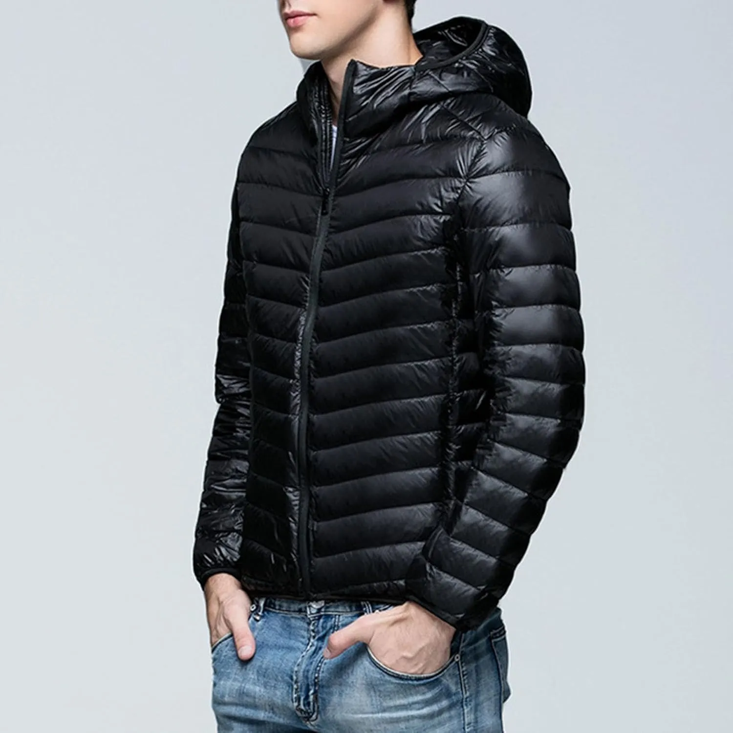 JEsilunmaMY Men's Puffer Jacket Cropped Down Coat Lightweight Zip Up Packable Puffer Jackets Slim Short Quilted Outwear