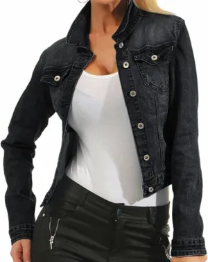 JEsilunmaMY Women's Washed Trucker Jacket Long Sleeve Button Down Casual Jean Jacket Slim Fit Stretchy Denim Shacket Coat