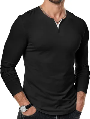 JMIERR Mens Casual Muscle T Shirt Long Sleeve V-Neck Longline Soft Tee Shirt