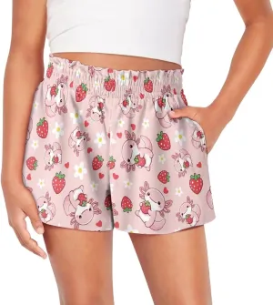 Kids Athletic Shorts for Girls 1-16 Years Casual Runing Shorts High Waisted Cute Graphic Shorts with Pockets