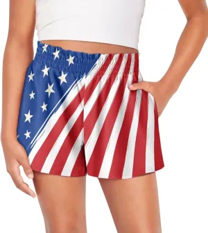 Kids Athletic Shorts for Girls 1-16 Years Casual Runing Shorts High Waisted Cute Graphic Shorts with Pockets