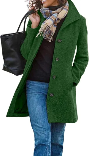 Kubbon Women's Winter Thicken Wool Blend Trench Coat Stand Collar Single Breasted Pea Coat Fuzzy Fleece Jacket Outerwear