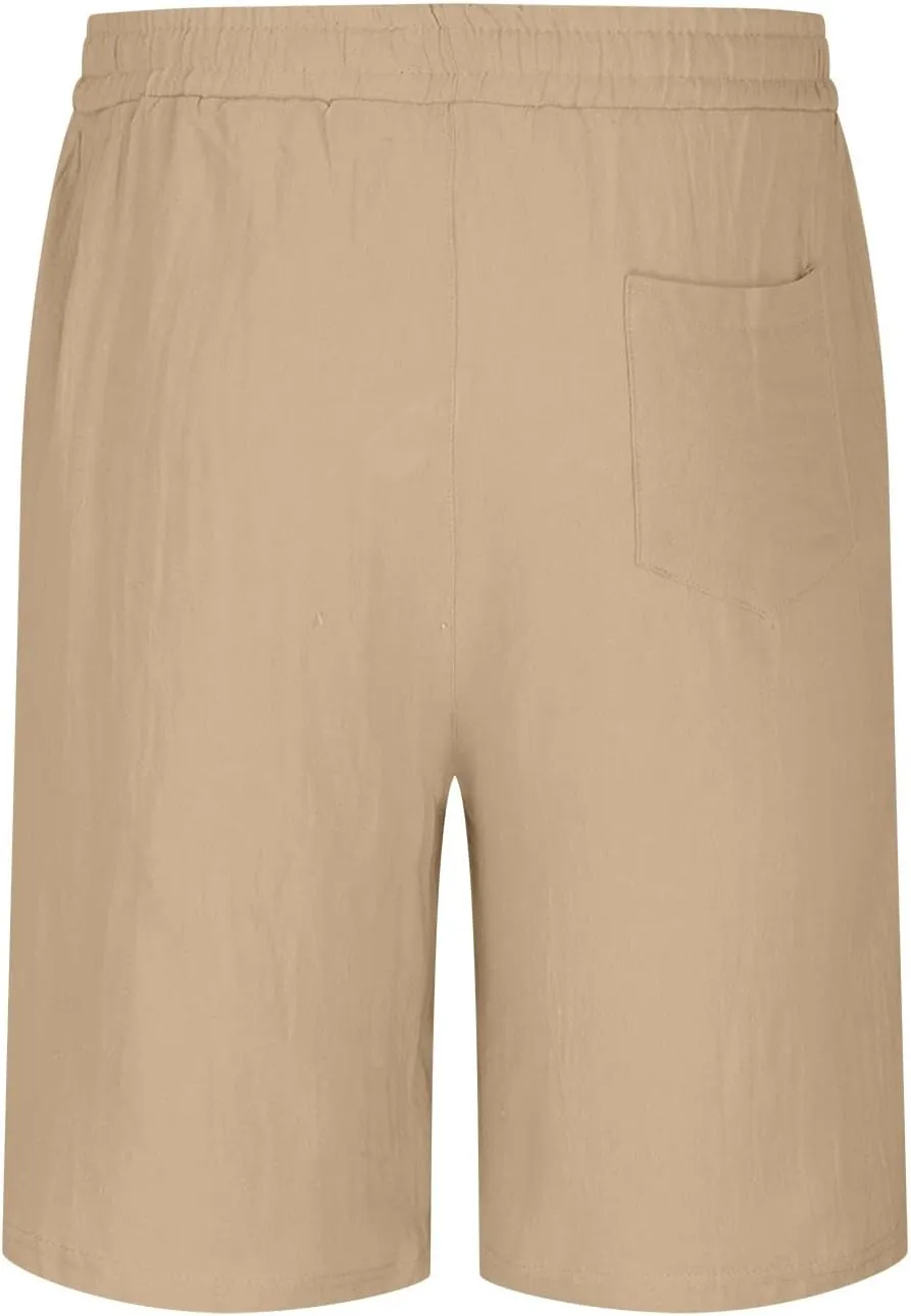 Lastesso Mens Shorts Comfy Cotton Linen Summer Athletic Shorts Lightweight Drawstring Workout Running Shorts with Pockets