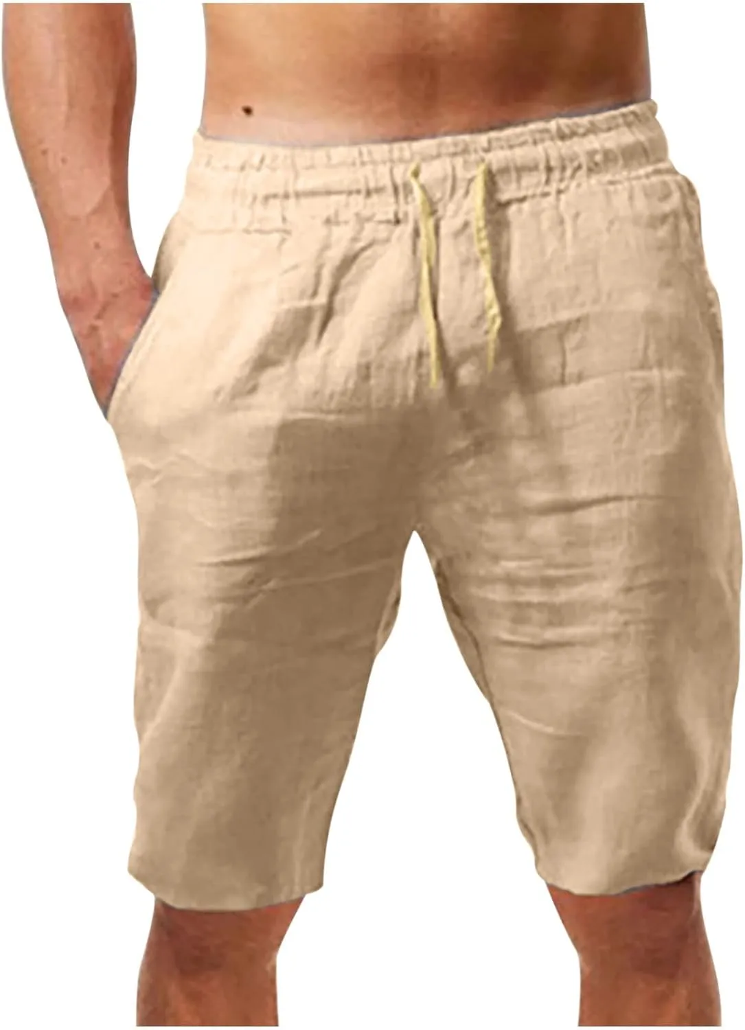 Lastesso Mens Shorts Comfy Cotton Linen Summer Athletic Shorts Lightweight Drawstring Workout Running Shorts with Pockets