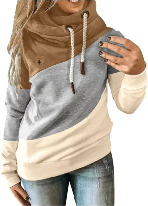 LCMTWX Sleeve Casual Hoodie Splice Contrast Long Sweatshirt Solid Strap Women Tops Women's Hoodies Sweatshirts Petite