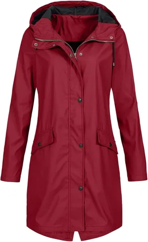 LCMTWX Womens Fleece Lined Raincoat Slim Casual Thicker Fashion Women's Coat Hooded Trench Coats Rain Jacket Womens With