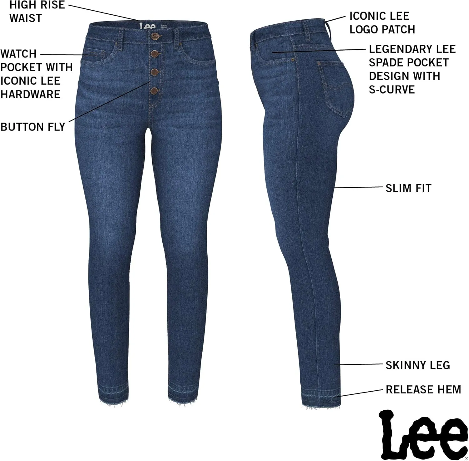 Lee Women's Slim Fit High Rise with Button Fly & Released Hem Jean