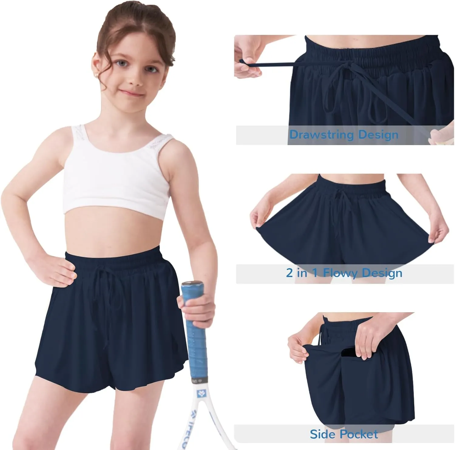 LETAOTAO Girls Athletic Shorts Kids Gym Running Biker Shorts for Teen with Liner 2-in-1 Running,Active