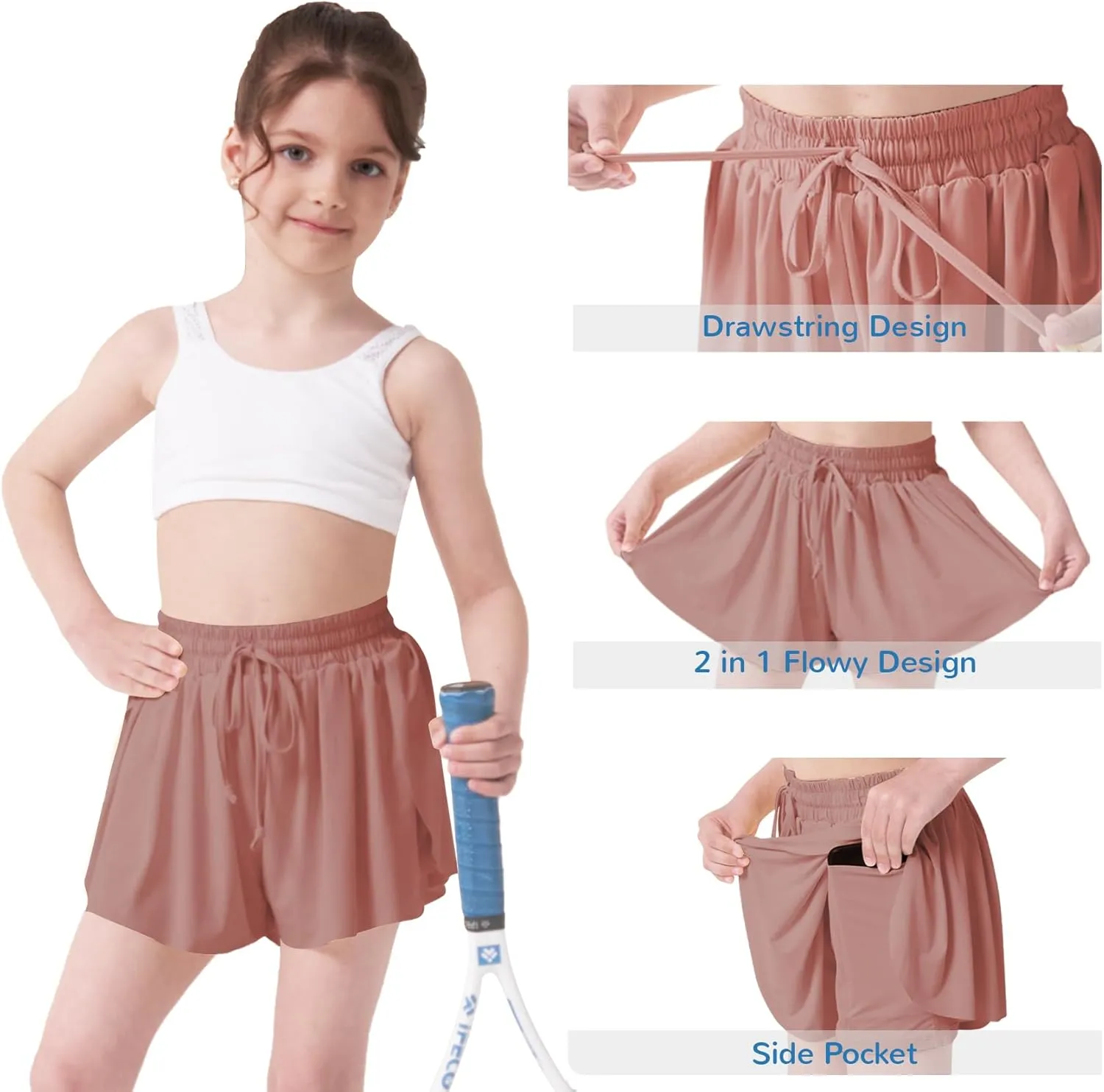 LETAOTAO Girls Athletic Shorts Kids Gym Running Biker Shorts for Teen with Liner 2-in-1 Running,Active