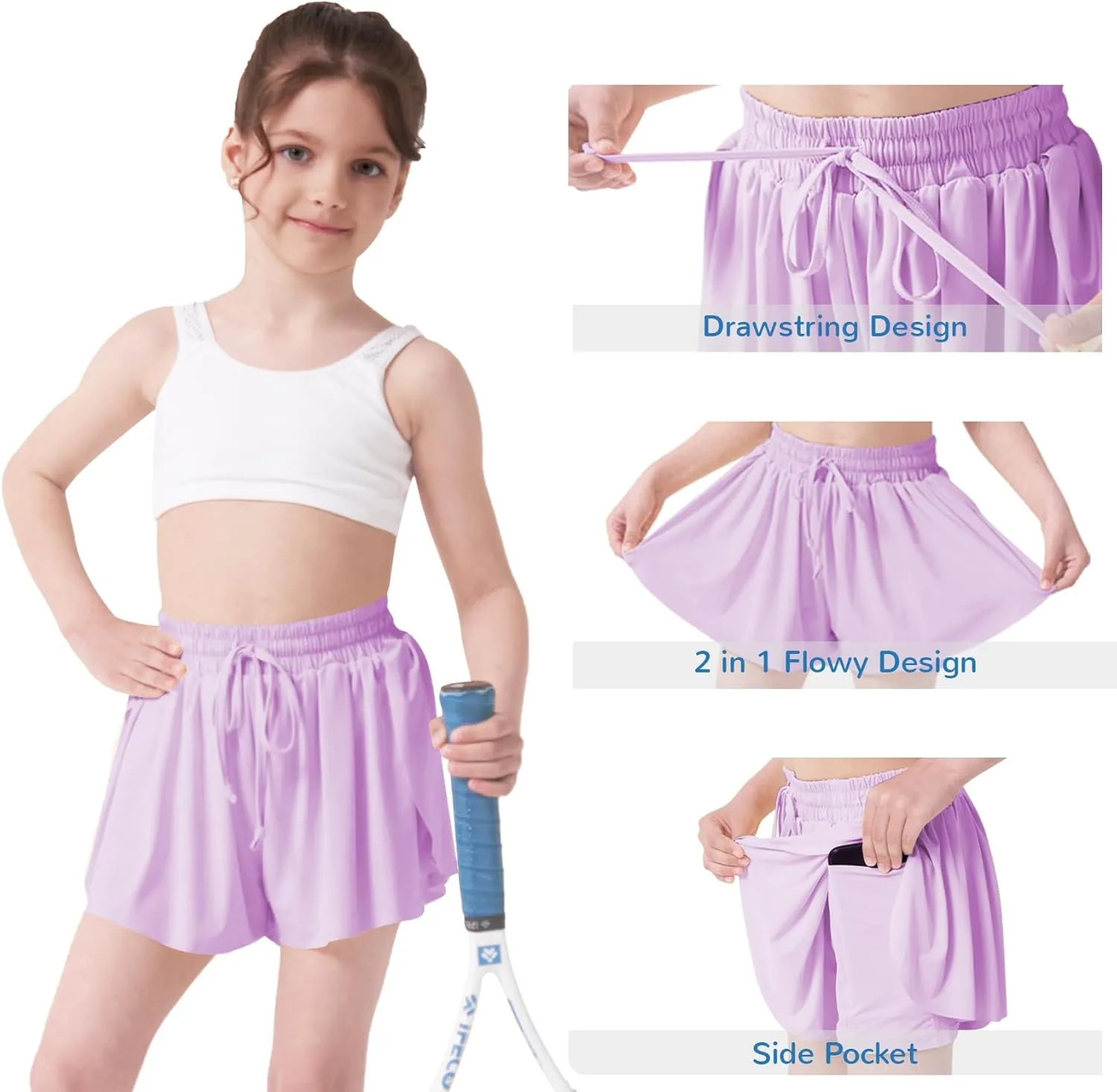 LETAOTAO Girls Athletic Shorts Kids Gym Running Biker Shorts for Teen with Liner 2-in-1 Running,Active