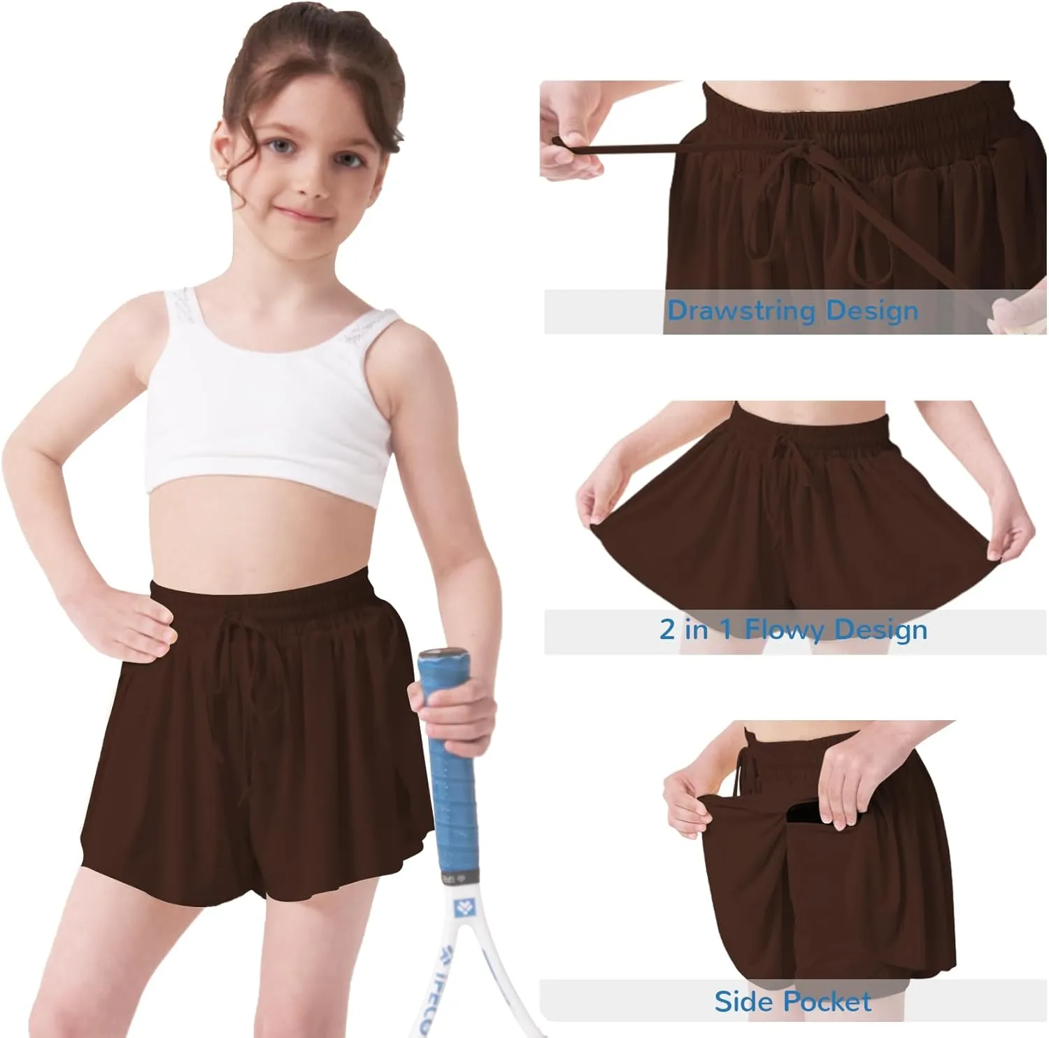 LETAOTAO Girls Athletic Shorts Kids Gym Running Biker Shorts for Teen with Liner 2-in-1 Running,Active