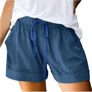 Linen Shorts for Women Casual Summer Summer Shorts Beach Holiday Stylish Drawstring Lounge Shorts with Pockets
