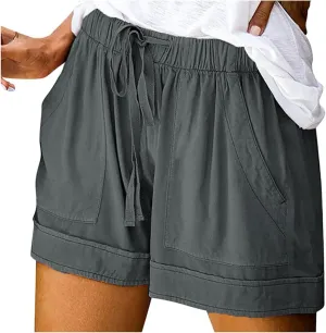 Linen Shorts for Women Casual Summer Summer Shorts Beach Holiday Stylish Drawstring Lounge Shorts with Pockets