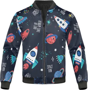linqin Cartoon Planet Star Men Lightweight Jacket Mens Windbreaker Jackets Lightweight Full Zipper Fleece Stylish