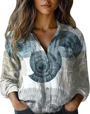 Long Sleeve Cotton Printed Fashion Down Shirts Casual Tops Long Sleeve Blouse Bathing Suit