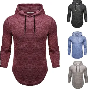Long Sleeve Hooded Shirts for Men Running Jogger Pullover Tops Fashion Casual Athletic Workout Sport Solid T-Shirts