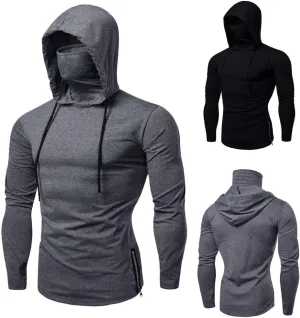 Long Sleeve Hooded Shirts For Men Turtleneck Mask Shirt with Hood UV Sun Protection Performance Fishing Zip Up Hoodie