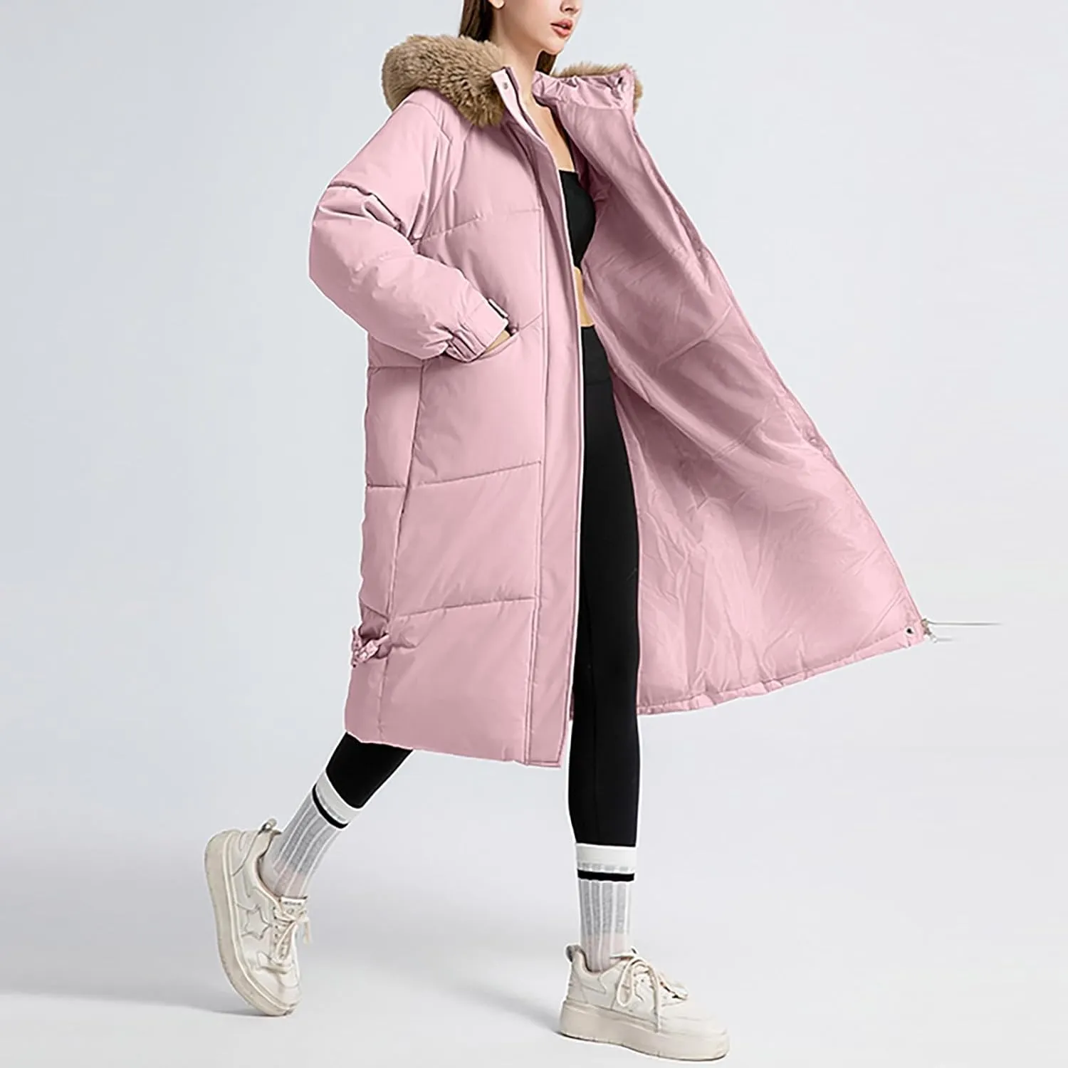Long Winter Coats for Women Warm Thick Puffer Jacket Heavyweight Quilted Parkas Insulated Down Coat with Fur Hood