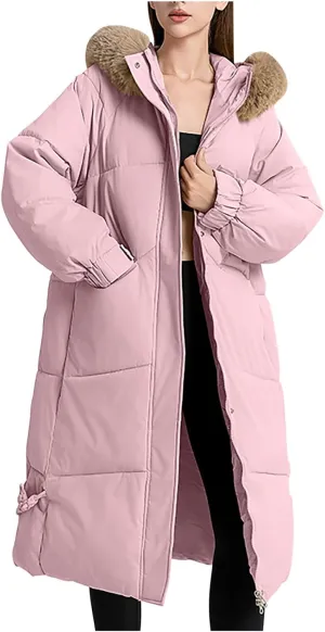 Long Winter Coats for Women Warm Thick Puffer Jacket Heavyweight Quilted Parkas Insulated Down Coat with Fur Hood
