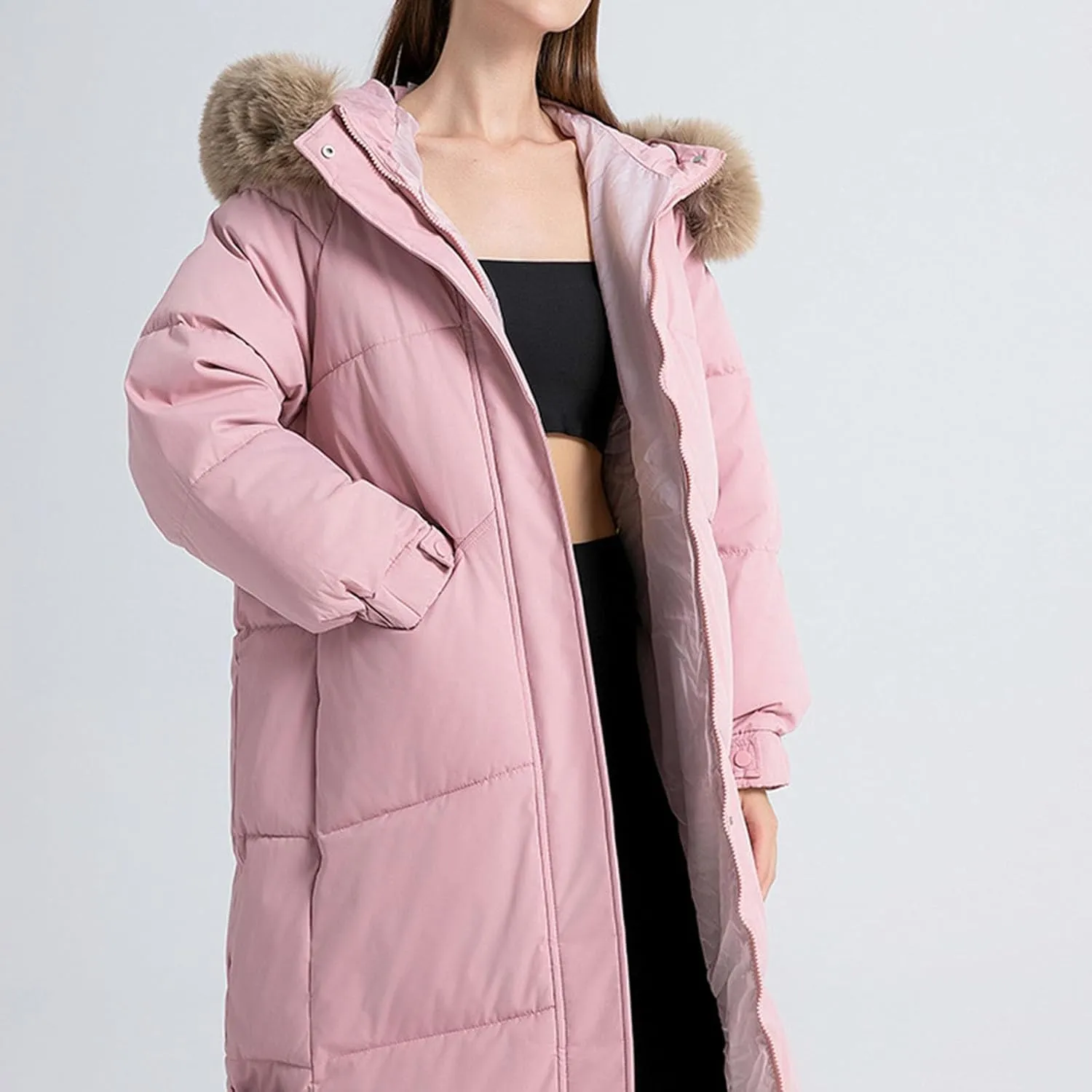 Long Winter Coats for Women Warm Thick Puffer Jacket Heavyweight Quilted Parkas Insulated Down Coat with Fur Hood
