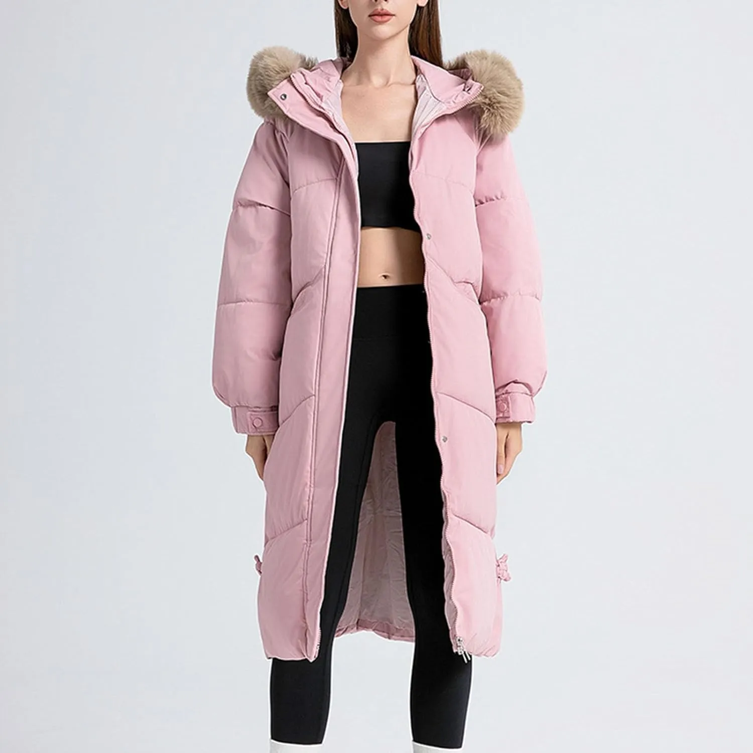 Long Winter Coats for Women Warm Thick Puffer Jacket Heavyweight Quilted Parkas Insulated Down Coat with Fur Hood
