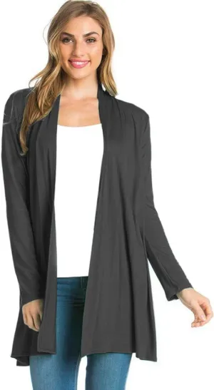 Longline Long Sleeve Open Cardigan (S-3X) - Made in USA